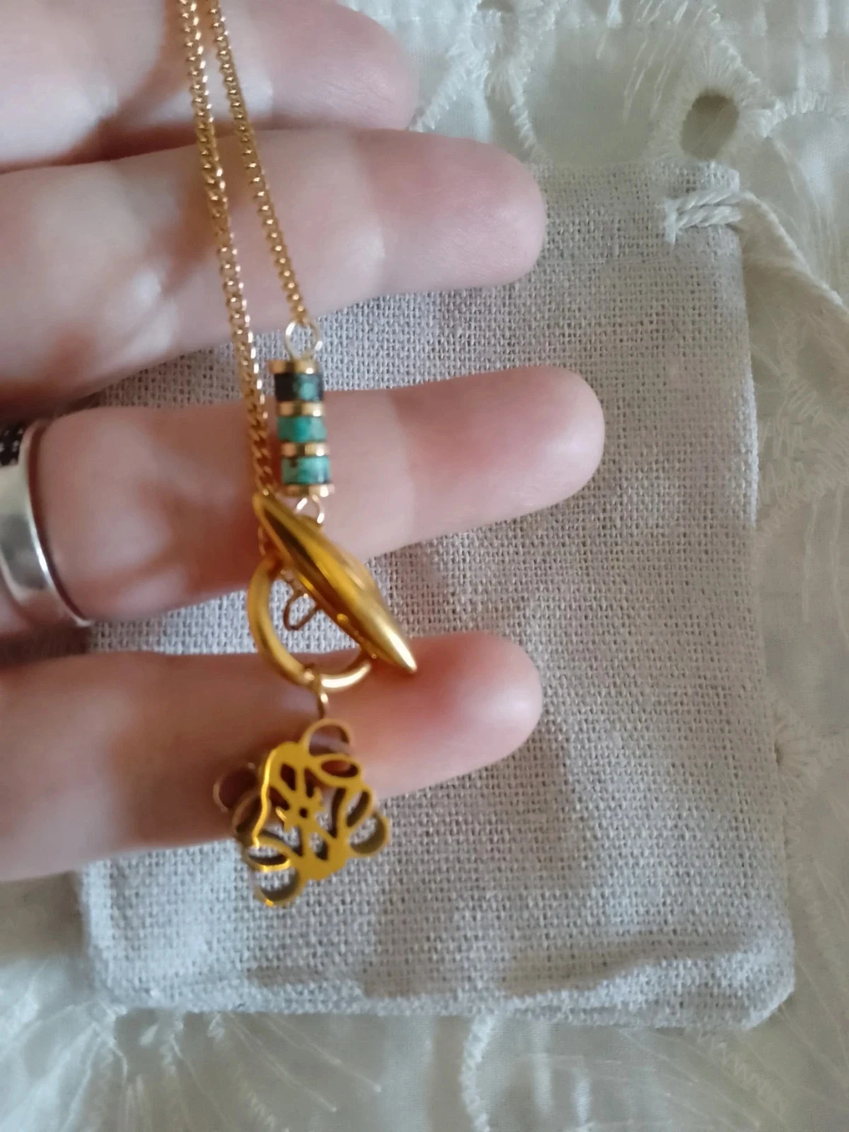 Golden bohemian necklace with African turquoise stones – photo 2